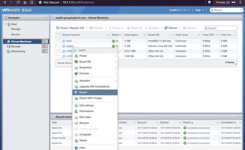 How to Export a vSphere ESXi 6.7 Virtual Machine